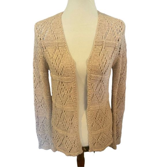 BCBG Maxazaria Beige Long Sleeve Knitted Open Cardigan Size Medium - Picture 5 of 10
